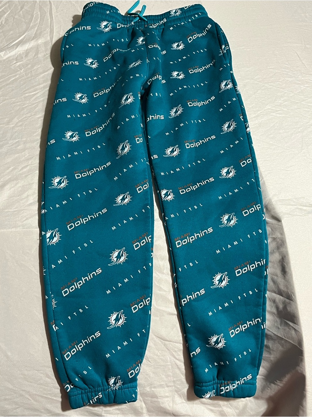 NFL Teal All-Over Miami Dolphins Logo Joggers Sweatpants Boys Size Medium 10/12